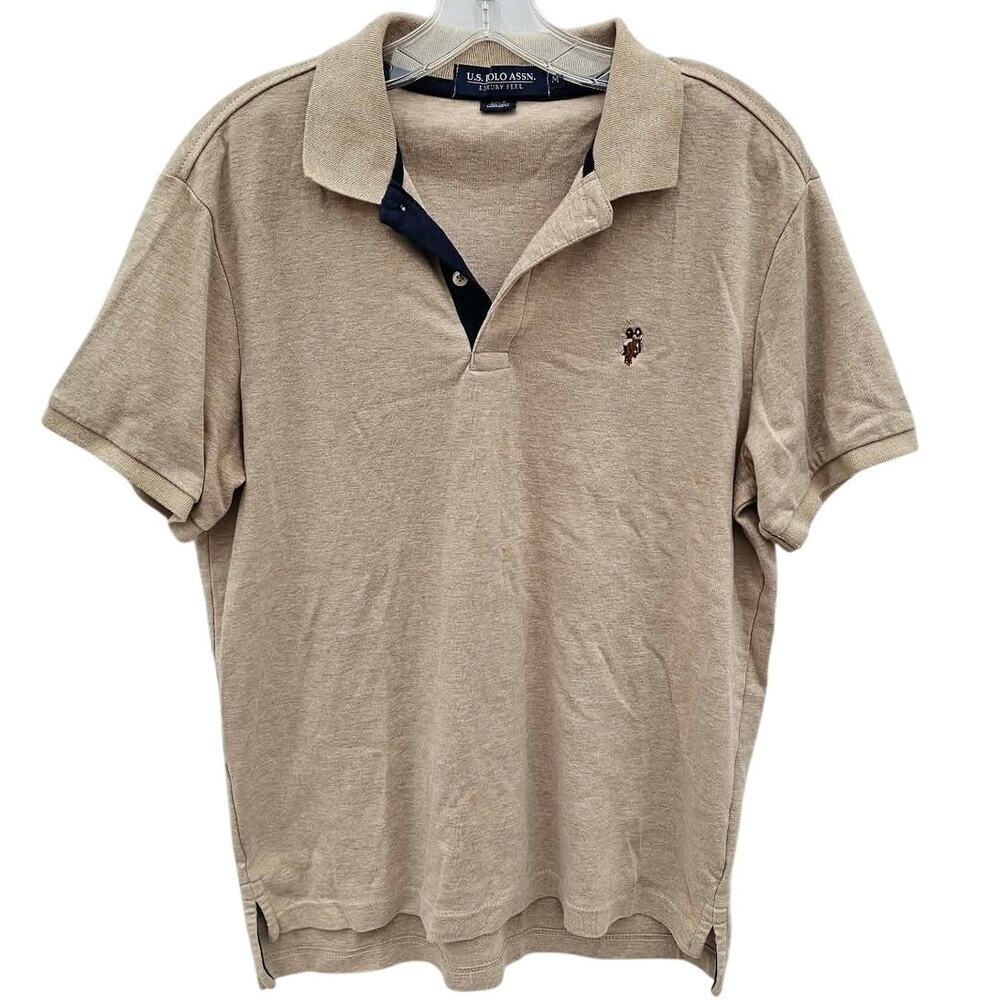 U.S. Polo Assn. Men's Luxury Feel Interlock Polo Shirt - Tan Khaki - Size M